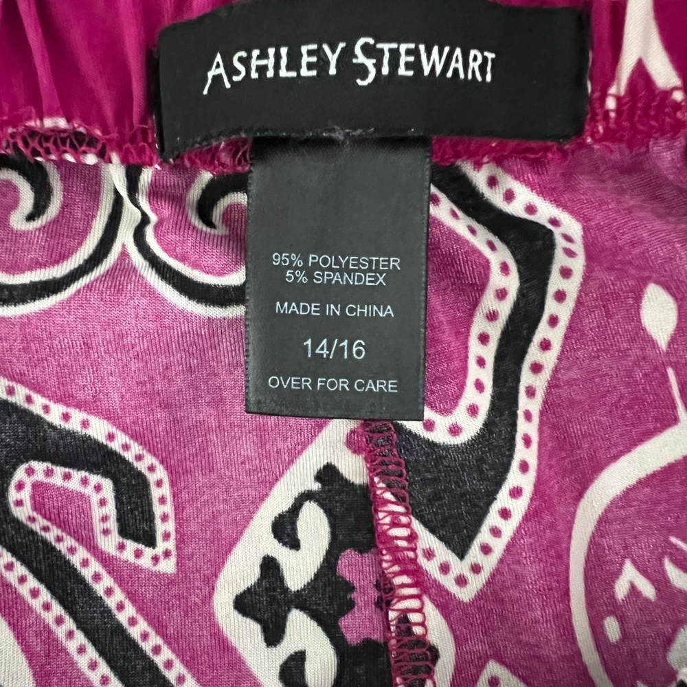 Ashley Stewart Pants Size 14/16 Bold Pink Geometric Print Elastic Waist Stretch - Picture 7 of 9